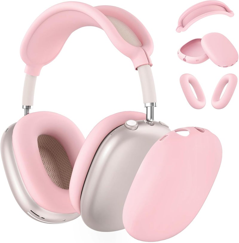 MINDRESY Silicone Case Cover for AirPods Max Headphones, Ear Pad Case Cover/Ear Cups Cover/Headband Cover for AirPods Max (USB-C/Lightning)(2024/2020),Accessories Silicone Protector for Apple AirPods Max, Pink | Ear Pad Case Cover, Ear Cups Cover, Headband Cover, USB-C, Lightning, 2024 - Image 1